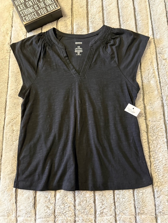 Sonoma Tops - Sonoma Black V-Neck Short Sleeve Top with Shirred Shoulders